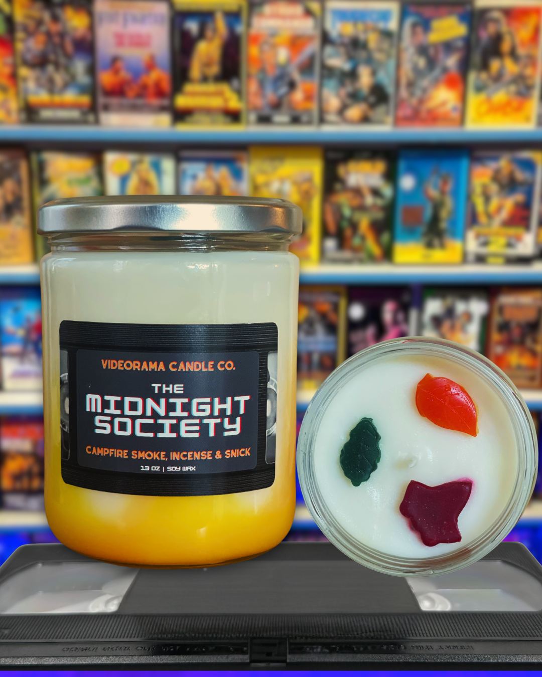 Videorama Candle Co. The Midnight Society candle inspired by Are You Afraid of the Dark, with balsam and incense