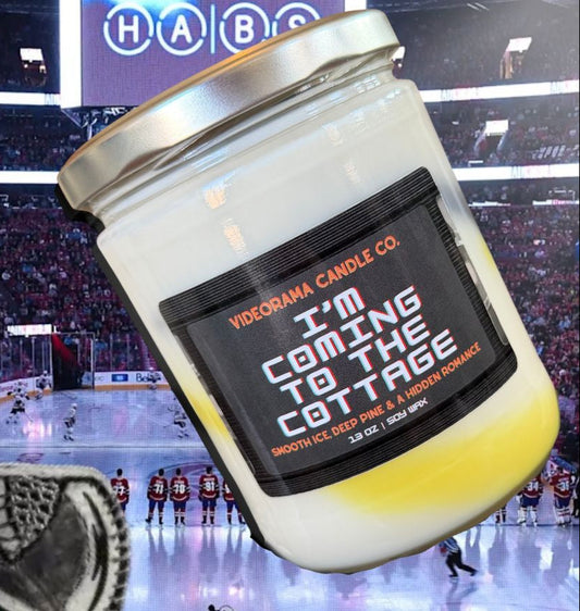 Heated Rivalry-inspired soy candle with fresh pine and icy notes — Rachel Reid hockey romance candle — Videorama Candle Co.
 