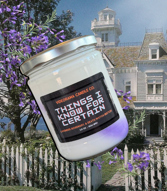 Practical Magic-inspired soy candle with lavender and rosemary — Videorama Candle Co.