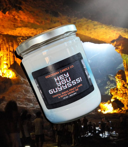 Videorama Candle Co. Hey You Guyysss candle inspired by The Goonies — ocean spray, sea salt, and cave stone soy candle